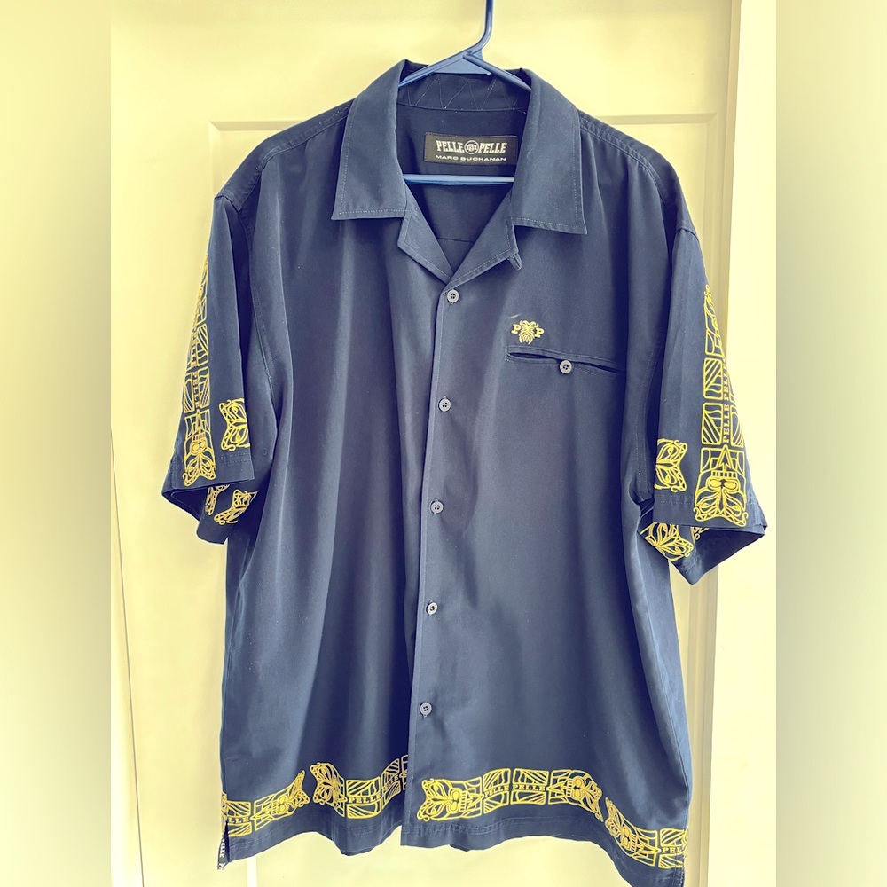 Vintage Pelle Pelle Blue Short Sleeve Shirt Rare (30+ Years Old) - Size XL